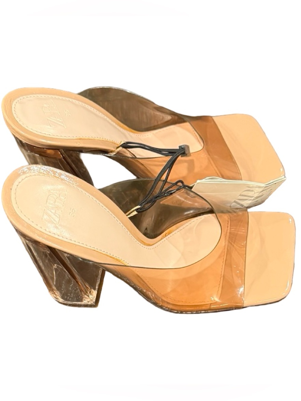 ZARA Nude Patent & Clear PVC Block Heel Mules - Picture 8 of 16